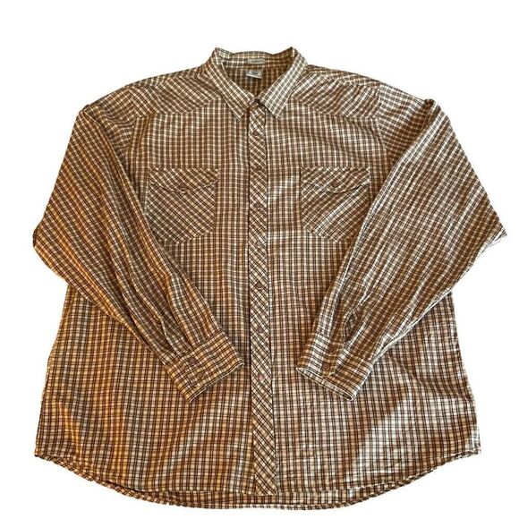 Old Navy Vintage Fit Shirt Collar Plaid Tan Blue Red Brown Snap Front Men XXL - Picture 7 of 11